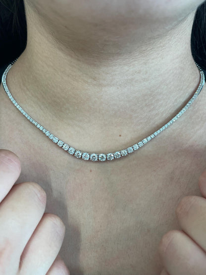 7 carat Round Cut Moissanite diamonds Graduated 4 prong half set Tennis Necklace