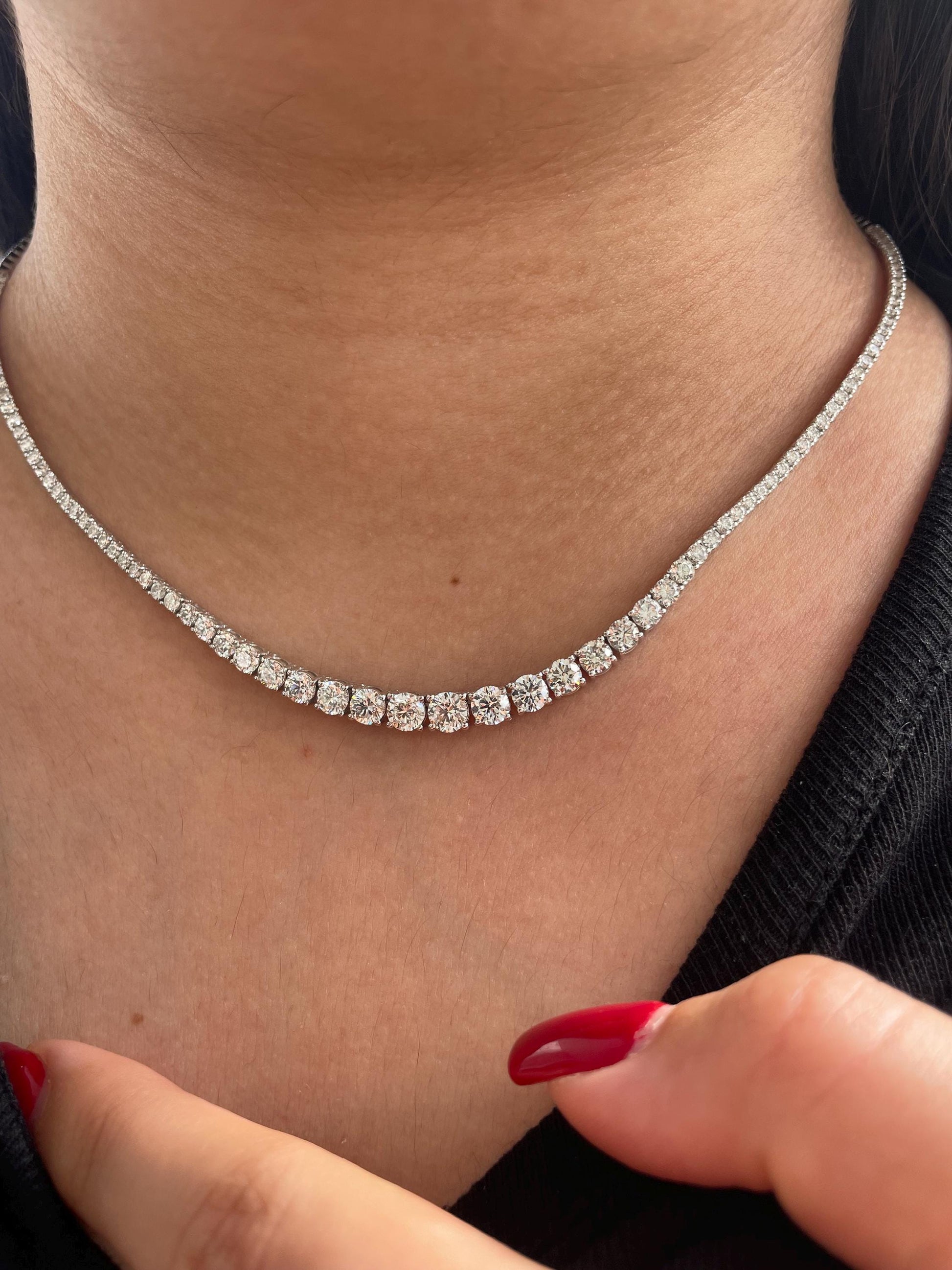 7 carat Round Cut Moissanite diamonds Graduated 4 prong half set Tennis Necklace
