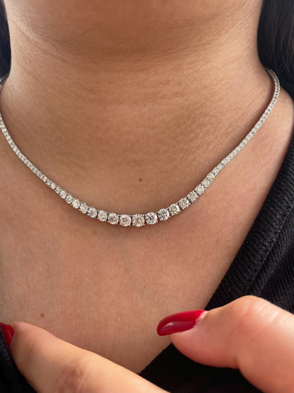7 carat Round Cut Moissanite diamonds Graduated 4 prong half set Tennis Necklace