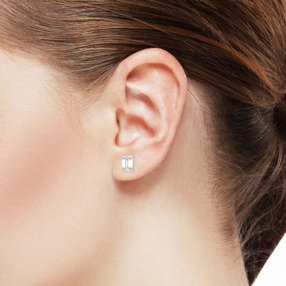 Certified 3.00 Ct E VVS2 Emerald Cut Lab Grown 14k Stud Push back Earrings