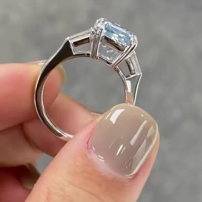 Fancy Intense Blue Cushion Cut 3.50 TCW Lab Grown Diamond Three Stone Engagement Ring 14KT Solid Gold Women's Wedding Anniversary Ring