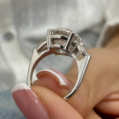 Huge 7.80 CT Round & Side Pear Cut Lab Grown Diamond Three Stone Engagement Ring