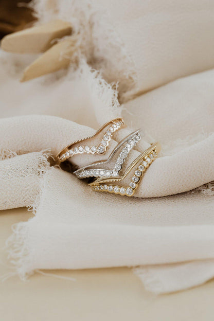 Lab Diamond Chevron Wedding Band 14k V-Shaped Curved Ring