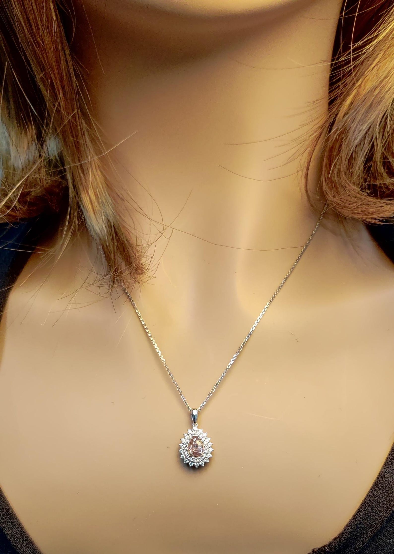 Rare14K Intense Pink Pear Cut Lab Grown Diamond Drop Gem World's beautiful pendant