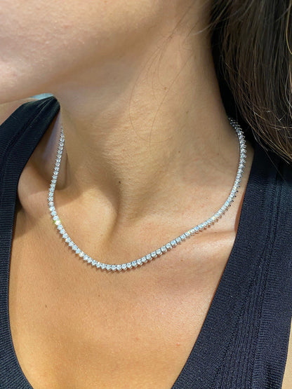 3.00 MM 14k White Gold Round Cut Moissanite Diamond Tennis Pave Set Necklace