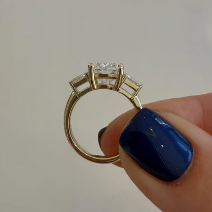 Three Stone Lab Grown Diamond Engagement Ring 3CT Elongated Cushion Cut, Baguette Side Stone Wedding Anniversary Ring Gifts For Her