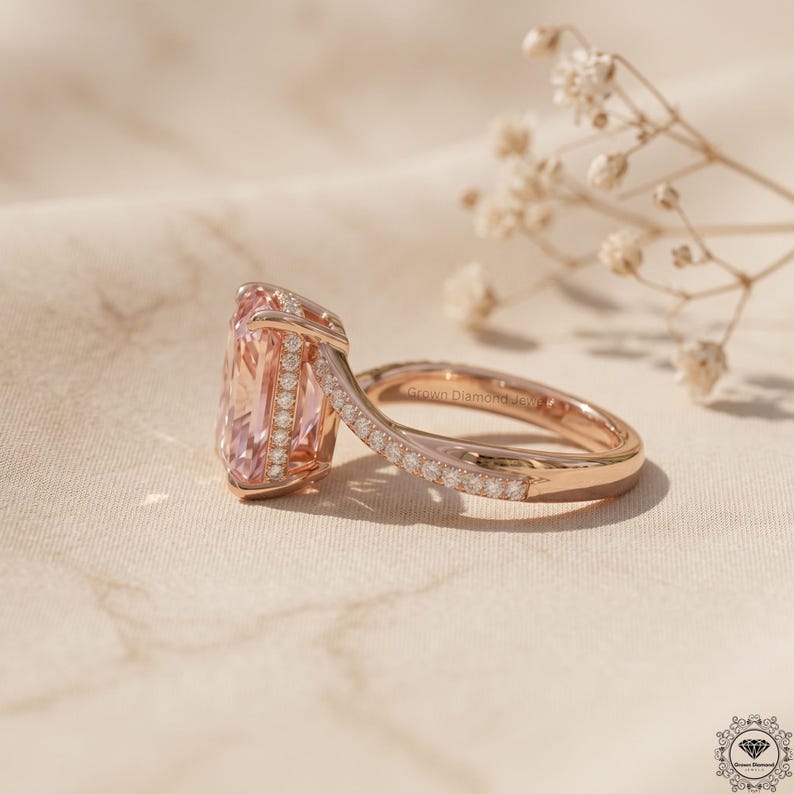 4ct Radiant Pink Lab Grown Diamond Engagement Ring 14K Gold