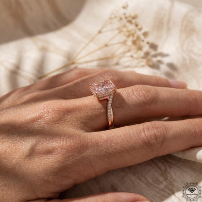 4ct Radiant Pink Lab Grown Diamond Engagement Ring 14K Gold