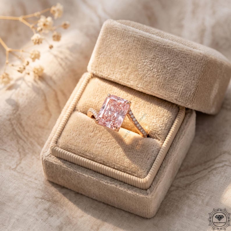 4ct Radiant Pink Lab Grown Diamond Engagement Ring 14K Gold