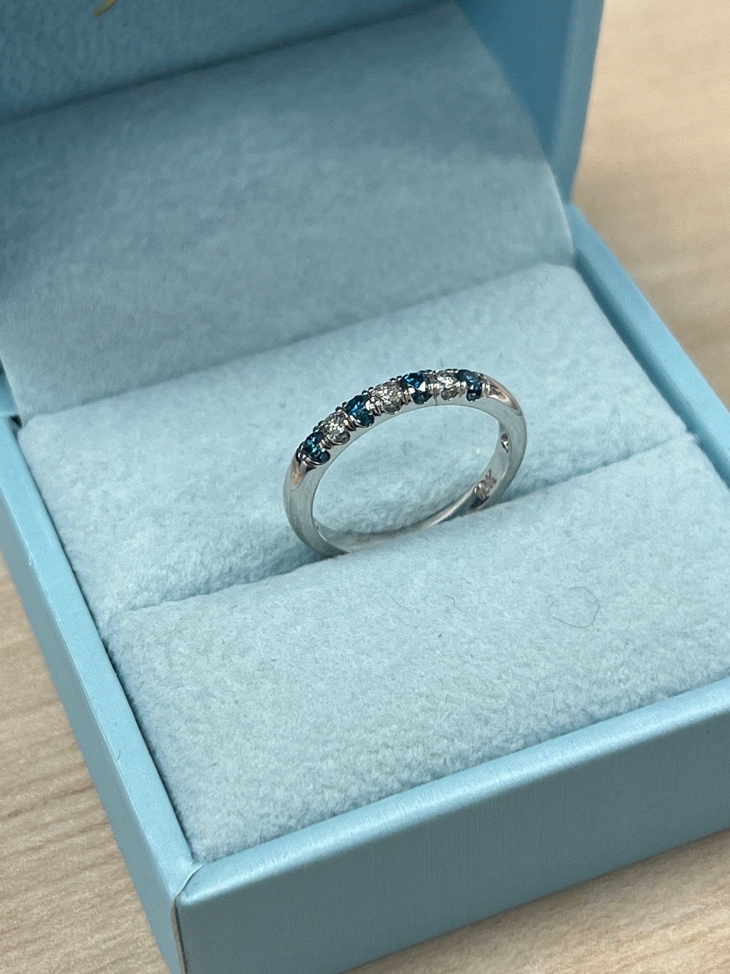 0.35Ct Alternating Design White Blue Lab Grown Diamond 7 Stone Stacking Anniversary Wedding Band