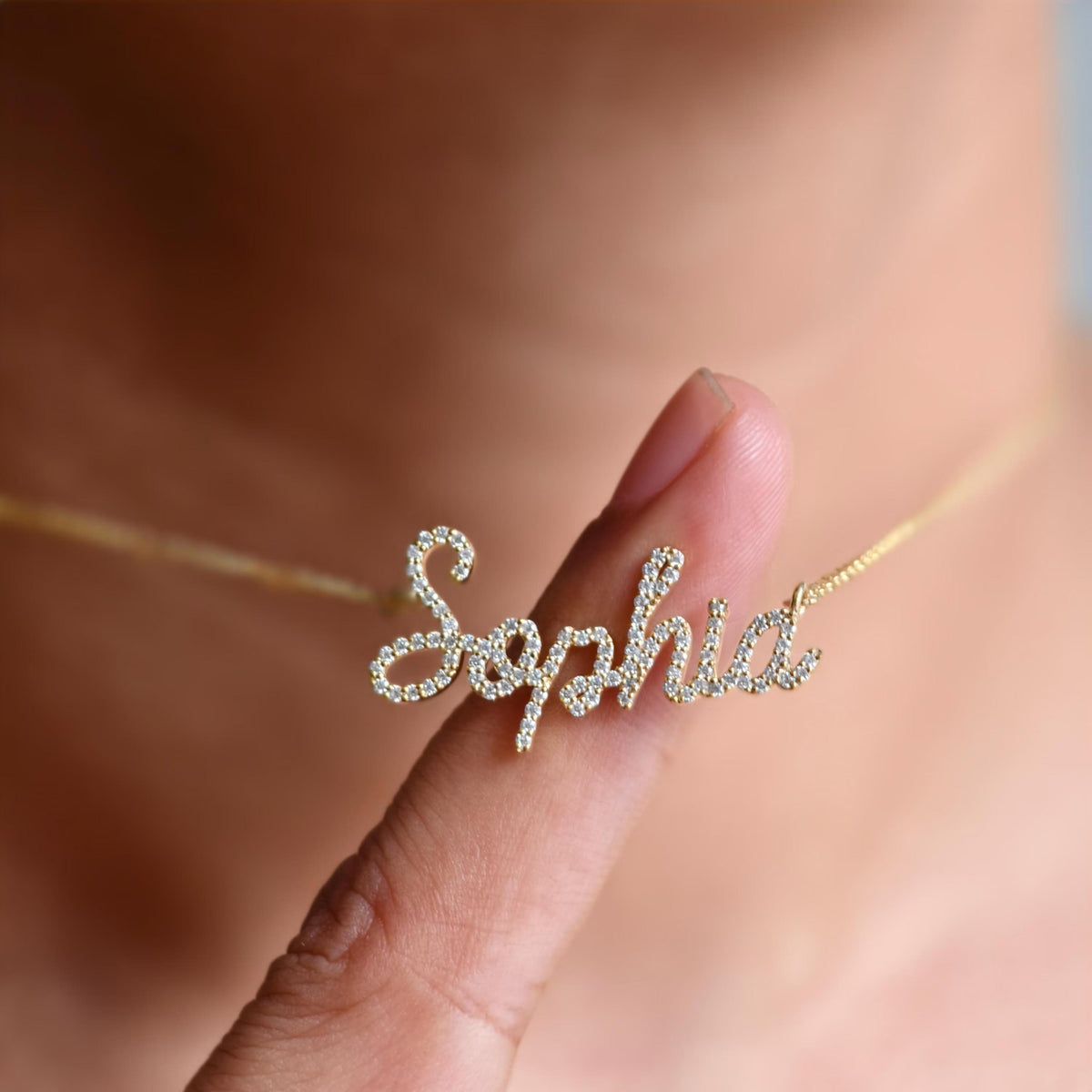 14k Gold Diamond Name Necklace Personalized Lab Grown - GrownDiamondJewels