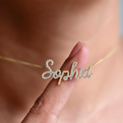 14k Gold Diamond Name Necklace Personalized Lab Grown - GrownDiamondJewels