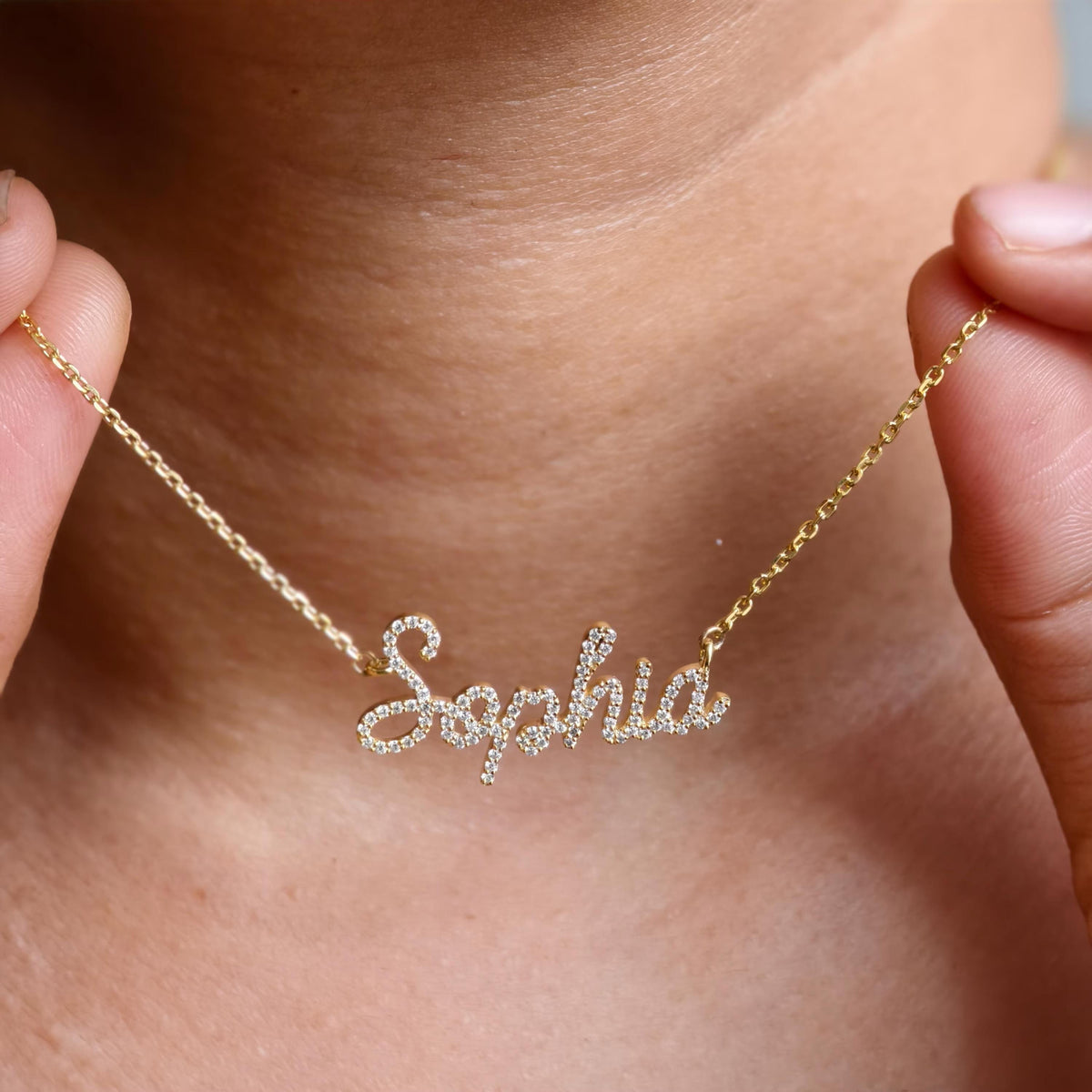 14k Gold Diamond Name Necklace Personalized Lab Grown - GrownDiamondJewels