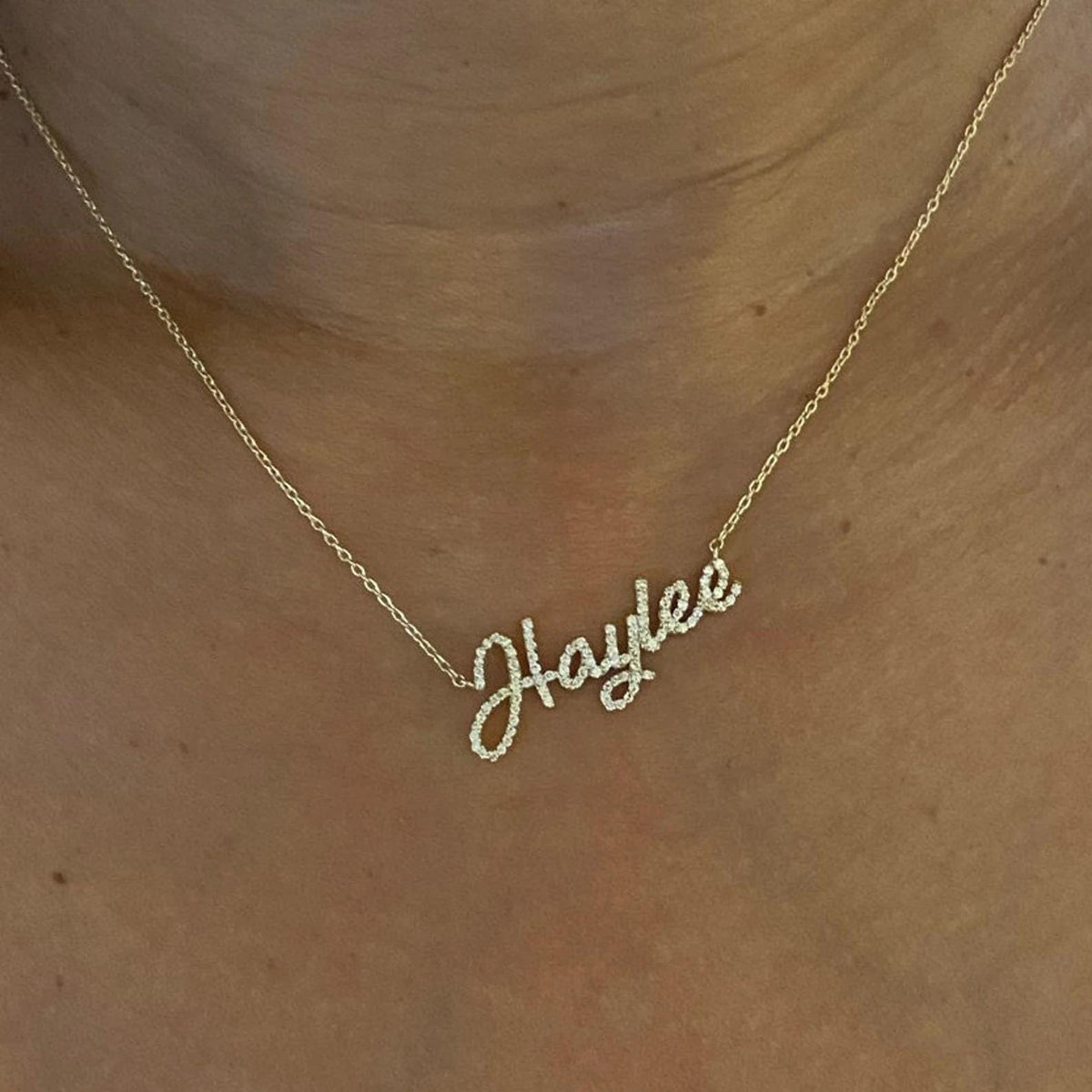 14k Gold Diamond Name Necklace Personalized Lab Grown - GrownDiamondJewels