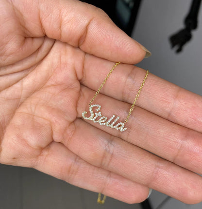 14k Gold Diamond Name Necklace Personalized Lab Grown - GrownDiamondJewels