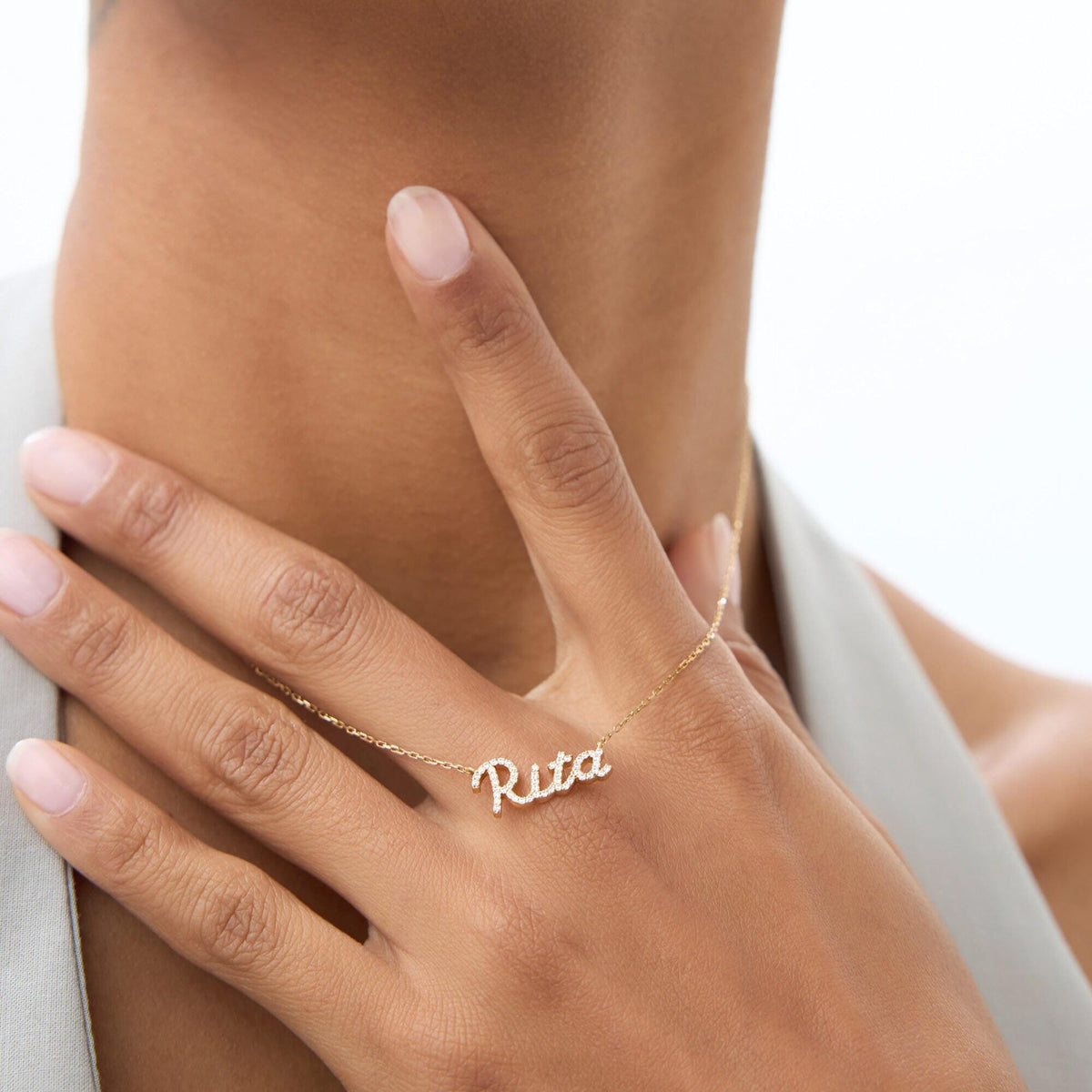 14k Gold Diamond Name Necklace Personalized Lab Grown - GrownDiamondJewels