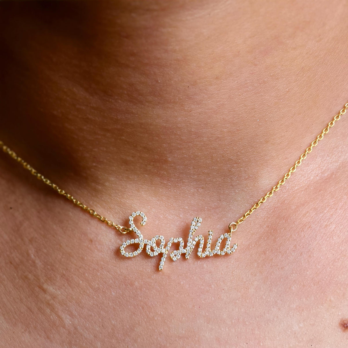 14k Gold Diamond Name Necklace Personalized Lab Grown - GrownDiamondJewels