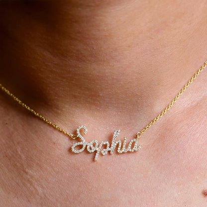14k Gold Diamond Name Necklace Personalized Lab Grown - GrownDiamondJewels