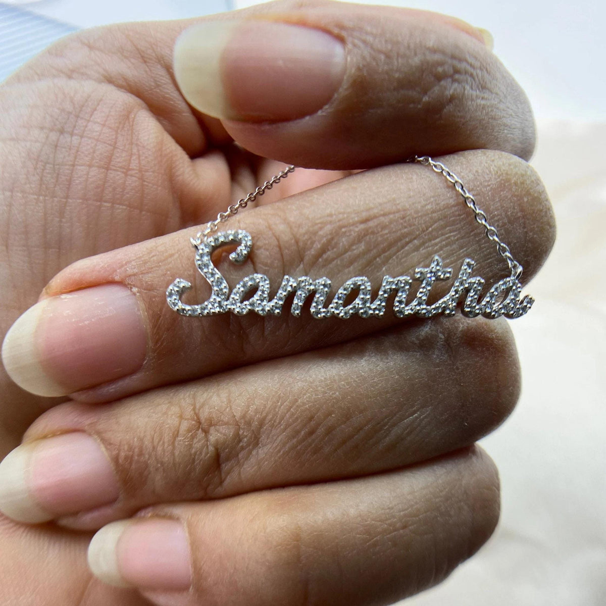 14k Gold Diamond Name Necklace Personalized Lab Grown - GrownDiamondJewels