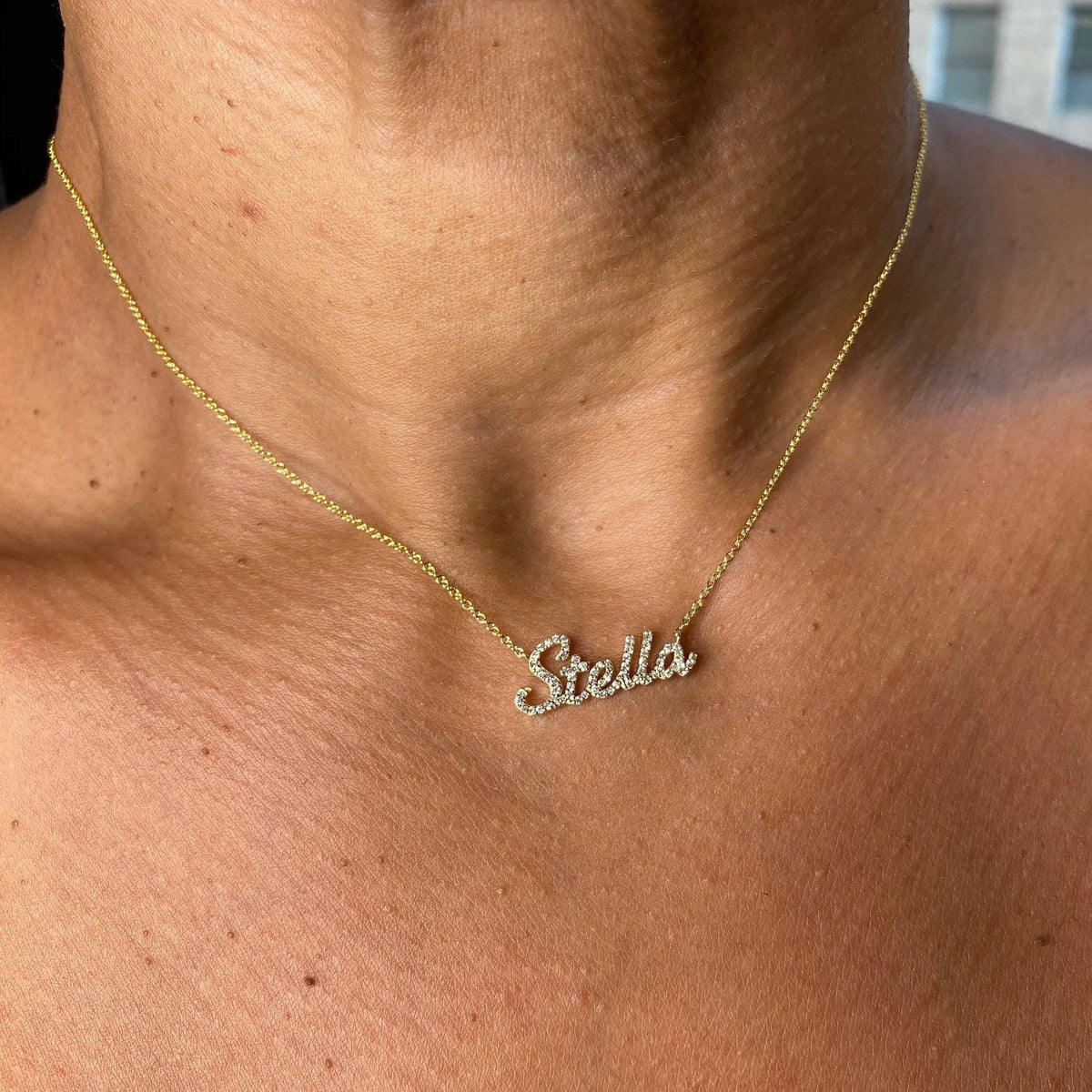 14k Gold Diamond Name Necklace Personalized Lab Grown - GrownDiamondJewels