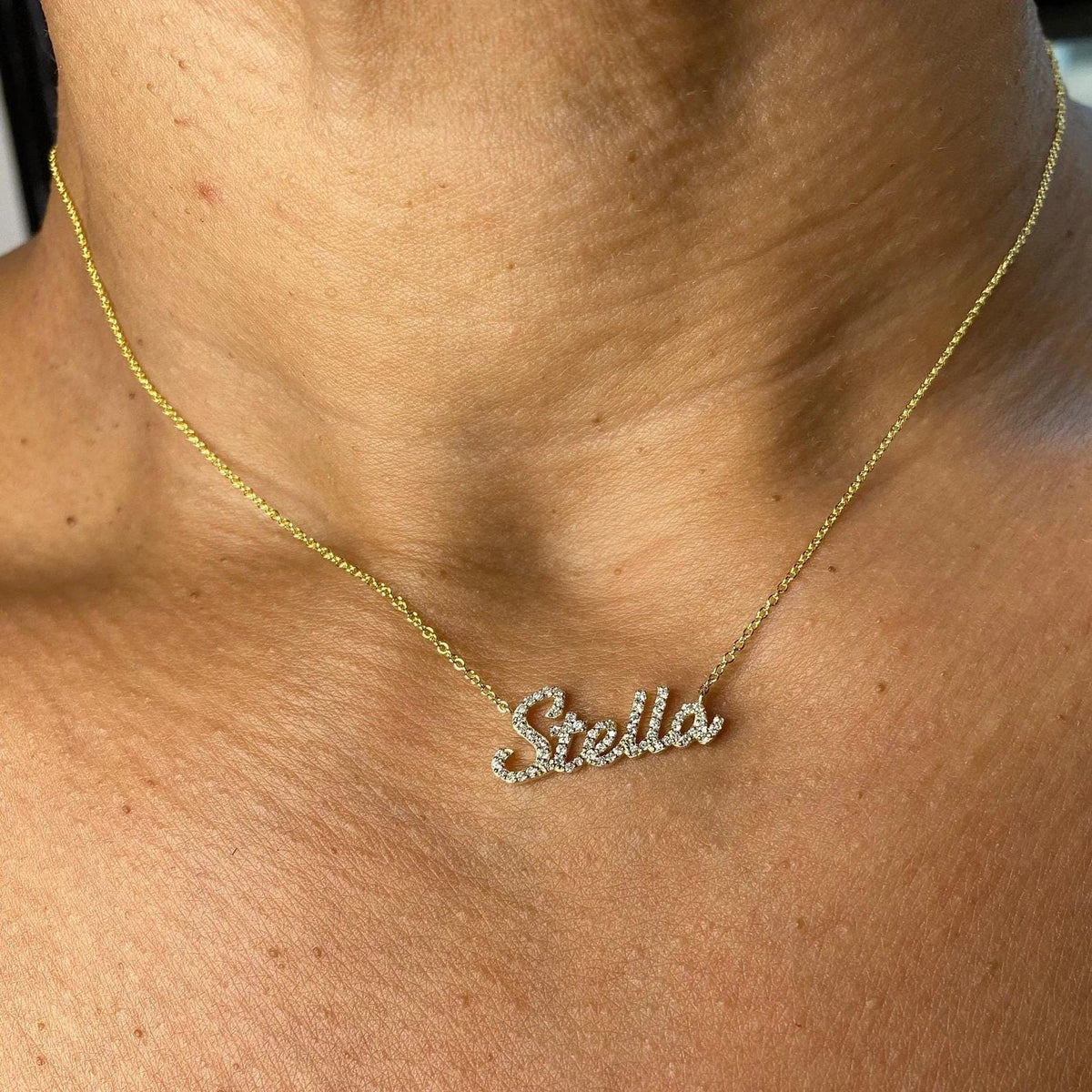 14k Gold Diamond Name Necklace Personalized Lab Grown - GrownDiamondJewels
