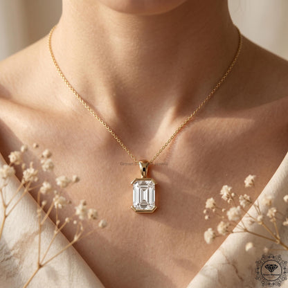Lab Grown Emerald Diamond Bezel Set Solitaire Pendant - GrownDiamondJewels