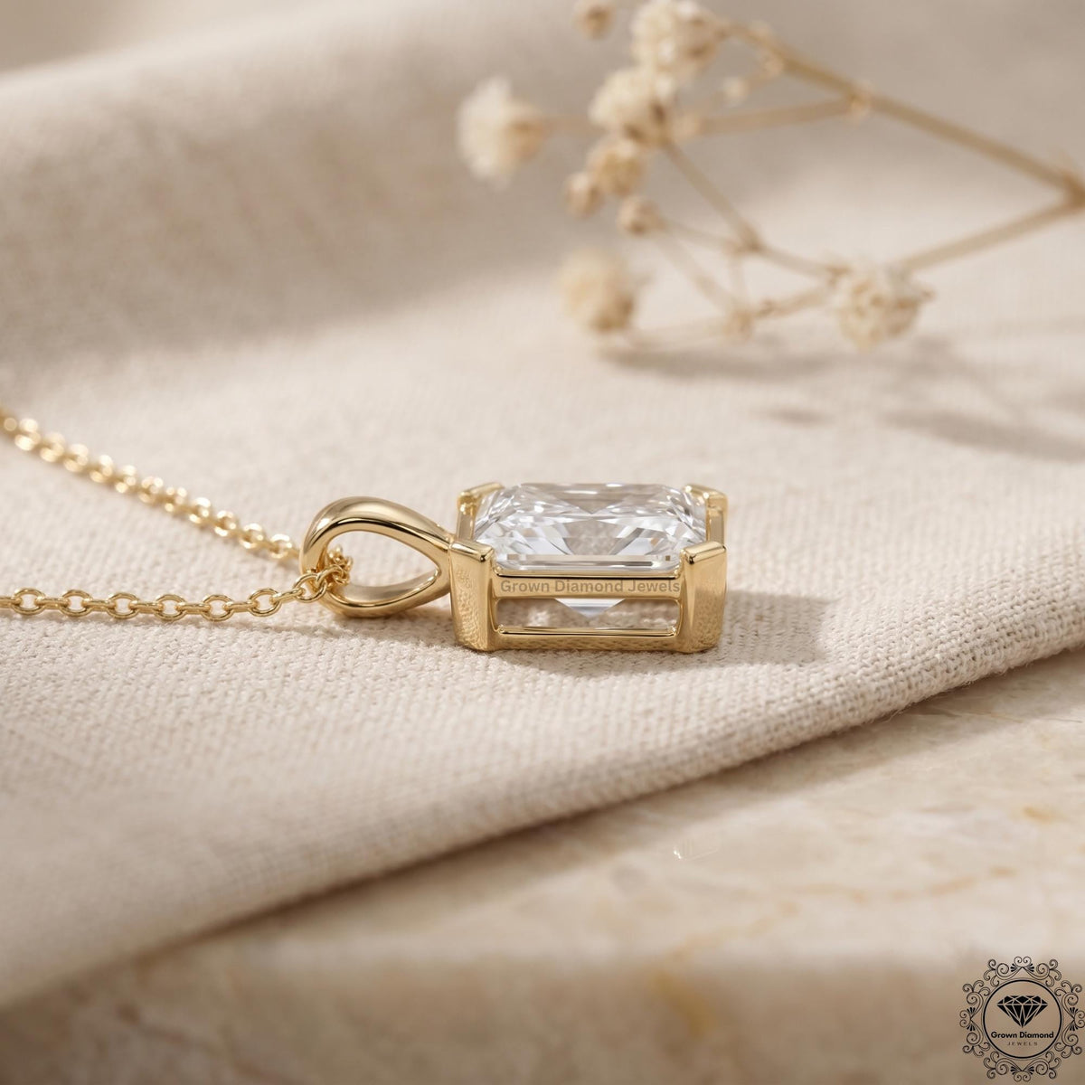 Radiant Cut Lab Grown Diamond Bezel Set Pendant Necklace - GrownDiamondJewels