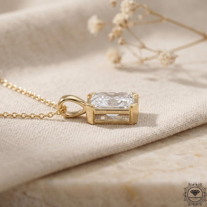 Radiant Cut Lab Grown Diamond Bezel Set Pendant Necklace - GrownDiamondJewels