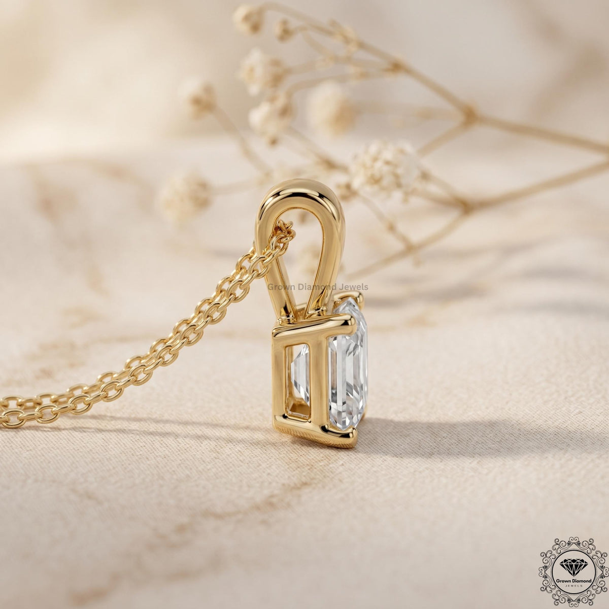 Asscher Cut Lab Grown Diamond Solitaire Pendant Necklace - GrownDiamondJewels