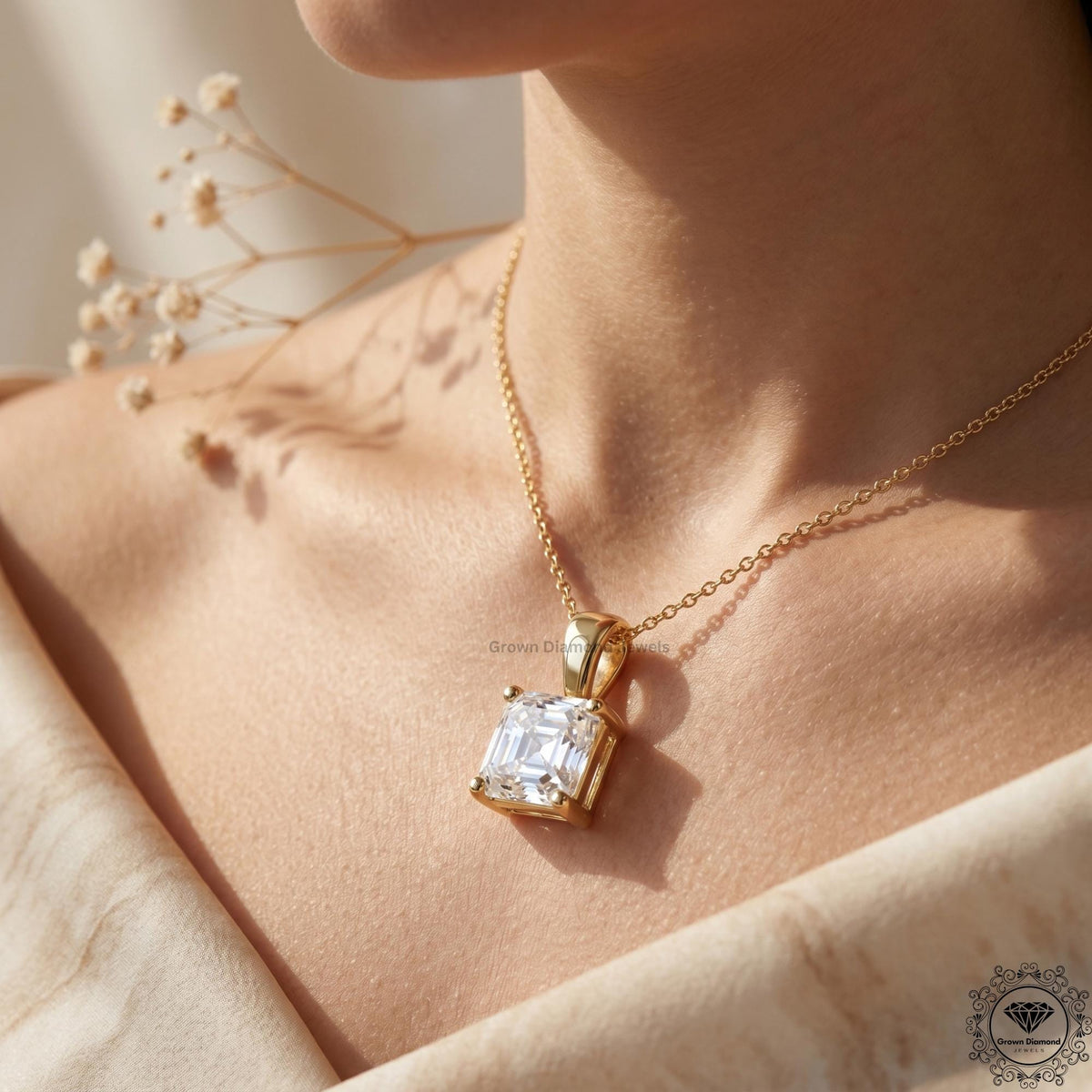 Asscher Cut Lab Grown Diamond Solitaire Pendant Necklace - GrownDiamondJewels