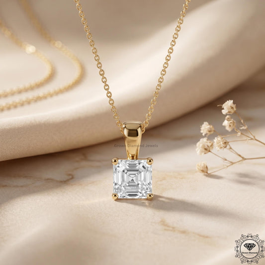 Asscher Cut Lab Grown Diamond Solitaire Pendant Necklace - GrownDiamondJewels