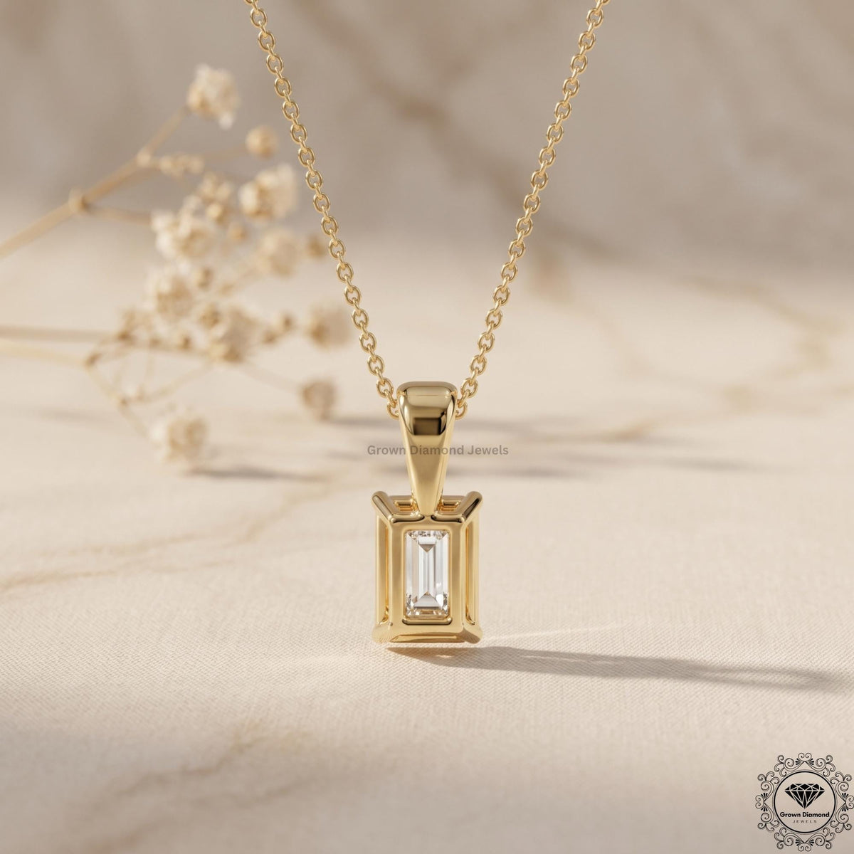 Emerald Cut Lab Grown Diamond Pendant Necklace 1-5 CT - GrownDiamondJewels