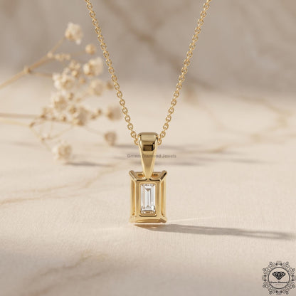 Emerald Cut Lab Grown Diamond Pendant Necklace 1-5 CT - GrownDiamondJewels