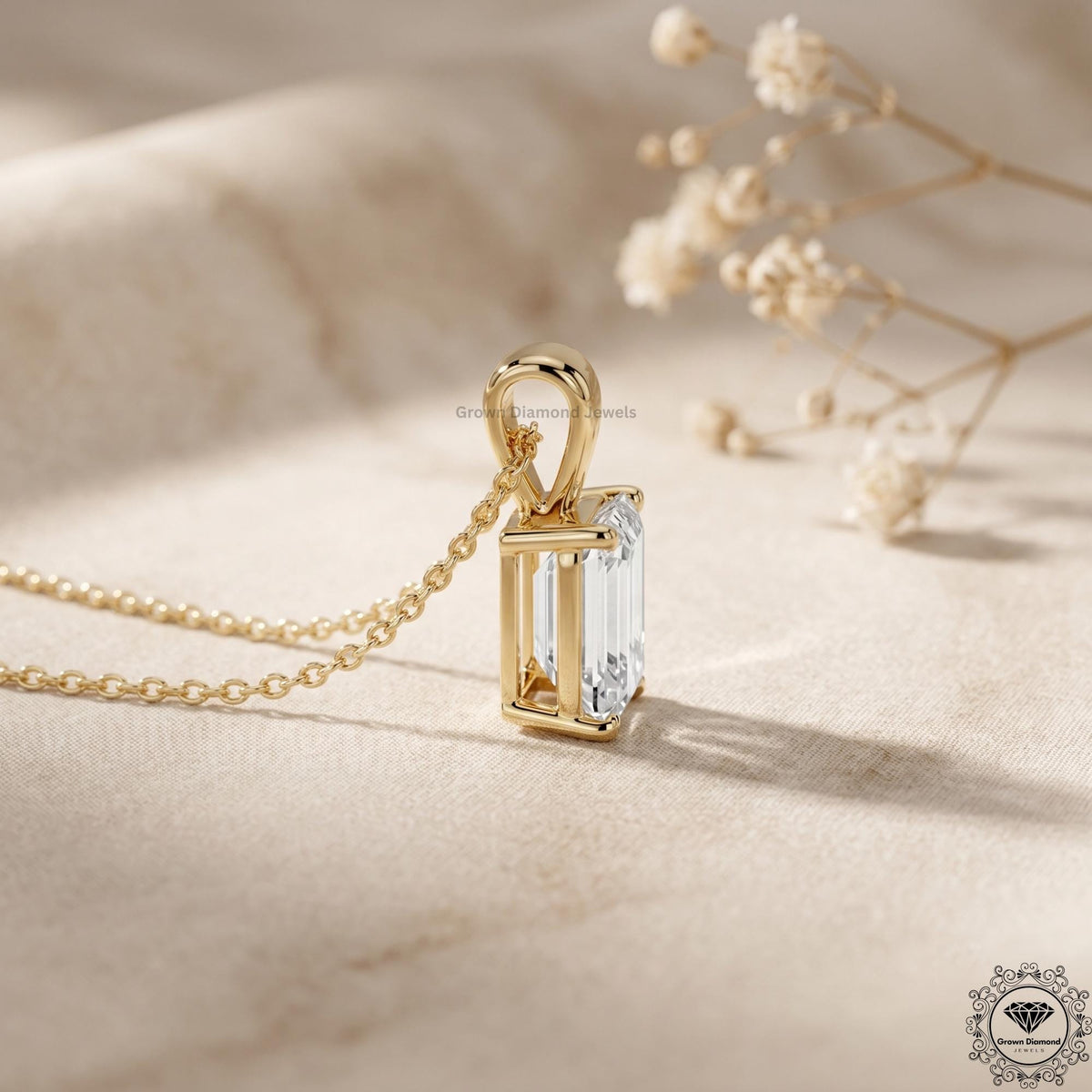 Emerald Cut Lab Grown Diamond Pendant Necklace 1-5 CT - GrownDiamondJewels
