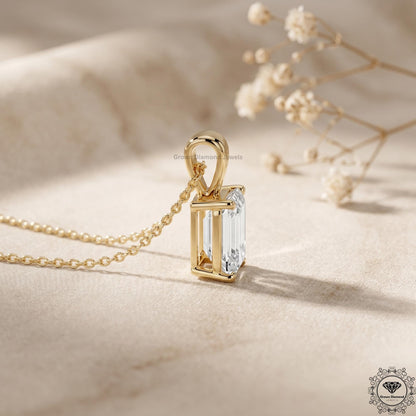 Emerald Cut Lab Grown Diamond Pendant Necklace 1-5 CT - GrownDiamondJewels