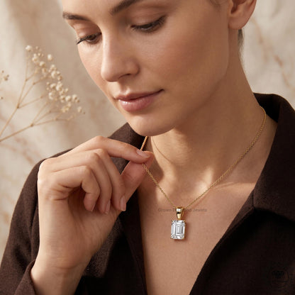 Emerald Cut Lab Grown Diamond Pendant Necklace 1-5 CT - GrownDiamondJewels