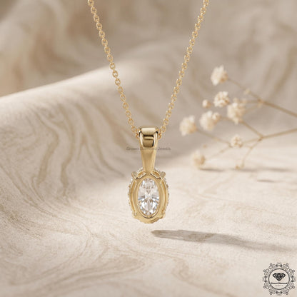 Lab Grown Oval Diamond Solitaire Pendant Necklace 1-5 CT - GrownDiamondJewels