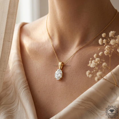 Lab Grown Oval Diamond Solitaire Pendant Necklace 1-5 CT - GrownDiamondJewels