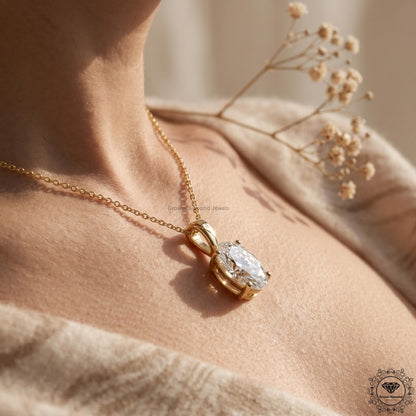 Lab Grown Oval Diamond Solitaire Pendant Necklace 1-5 CT - GrownDiamondJewels