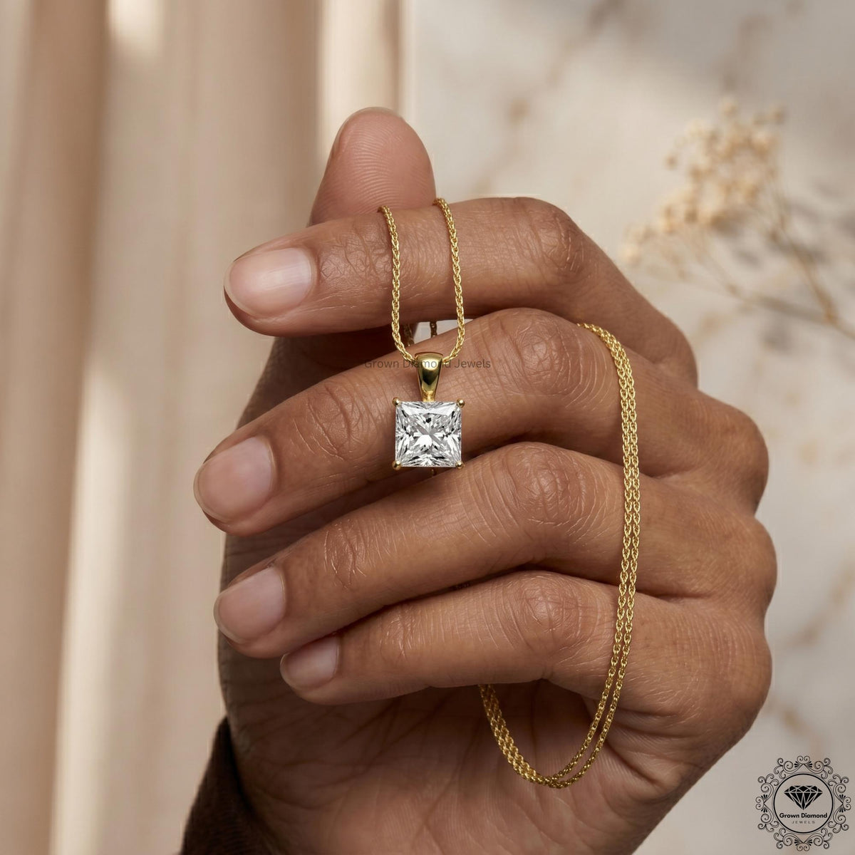 Princess Cut Lab Grown Diamond Pendant Necklace 1-5 CT - GrownDiamondJewels