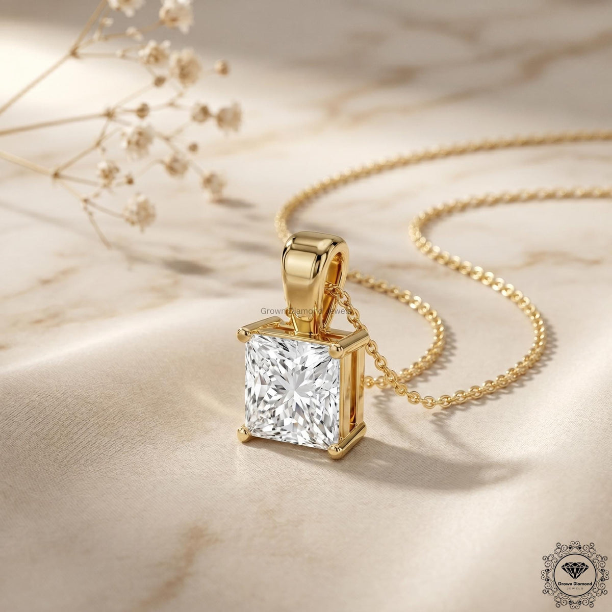 Princess Cut Lab Grown Diamond Pendant Necklace 1-5 CT - GrownDiamondJewels