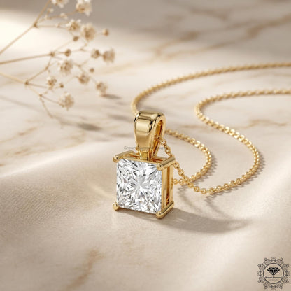 Princess Cut Lab Grown Diamond Pendant Necklace 1-5 CT - GrownDiamondJewels