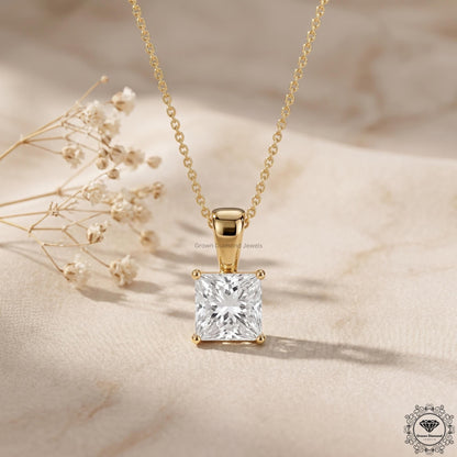 Princess Cut Lab Grown Diamond Pendant Necklace 1-5 CT - GrownDiamondJewels