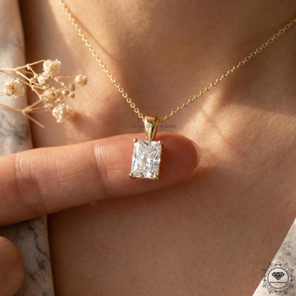 Radiant Cut Lab Grown Diamond Solitaire Pendant Necklace - GrownDiamondJewels