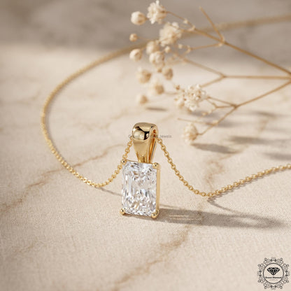 Radiant Cut Lab Grown Diamond Solitaire Pendant Necklace - GrownDiamondJewels