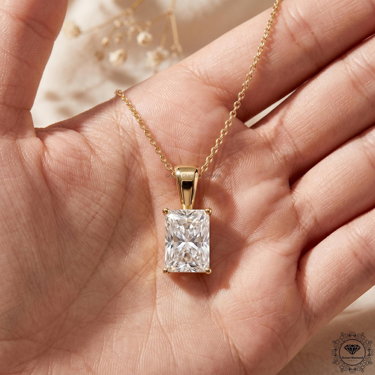 Radiant Cut Lab Grown Diamond Solitaire Pendant Necklace - GrownDiamondJewels