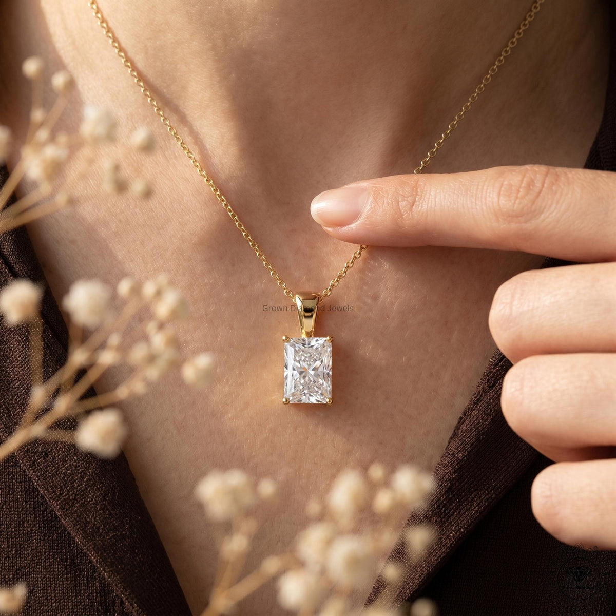 Radiant Cut Lab Grown Diamond Solitaire Pendant Necklace - GrownDiamondJewels
