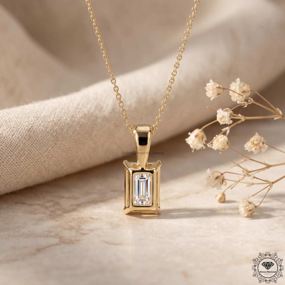 Radiant Cut Lab Grown Diamond Solitaire Pendant Necklace - GrownDiamondJewels
