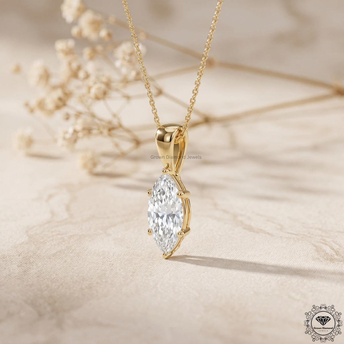 Lab Grown Marquise Diamond Solitaire Necklace 1-5 CT - GrownDiamondJewels
