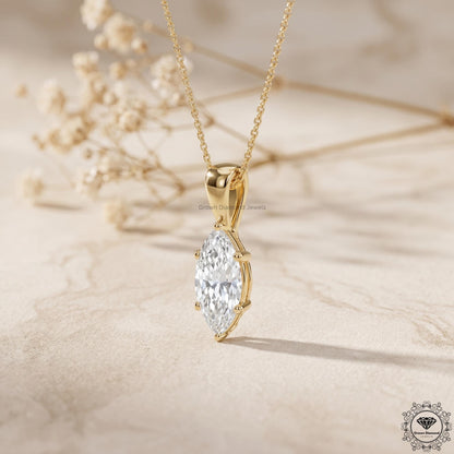 Lab Grown Marquise Diamond Solitaire Necklace 1-5 CT - GrownDiamondJewels